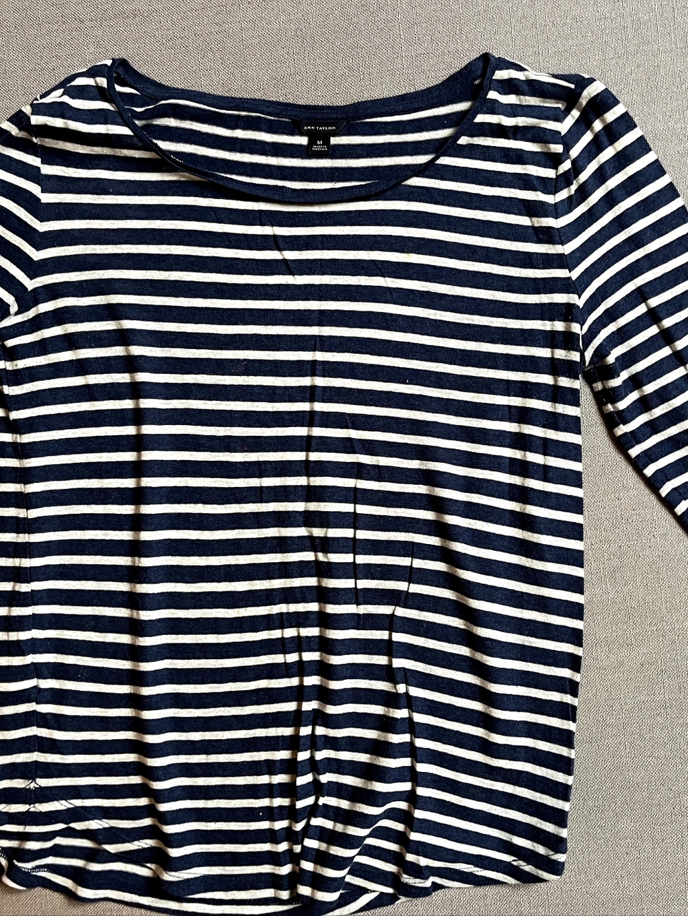 Ann Taylor Navy & White Striped Boatneck Top, Size M